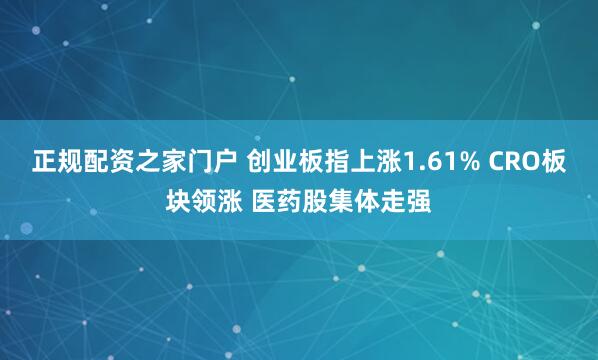 正规配资之家门户 创业板指上涨1.61% CRO板块领涨 医药股集体走强